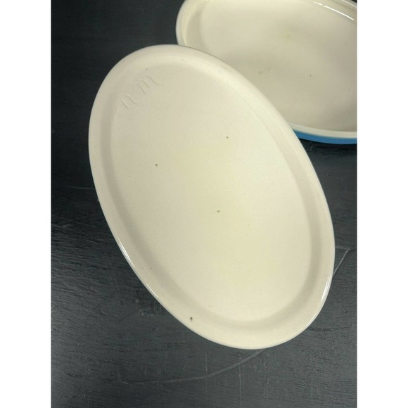 Vintage Porcelain Large Oval White Blue Flower Trinket Dresser Box Signed N M - Picture 7 of 11